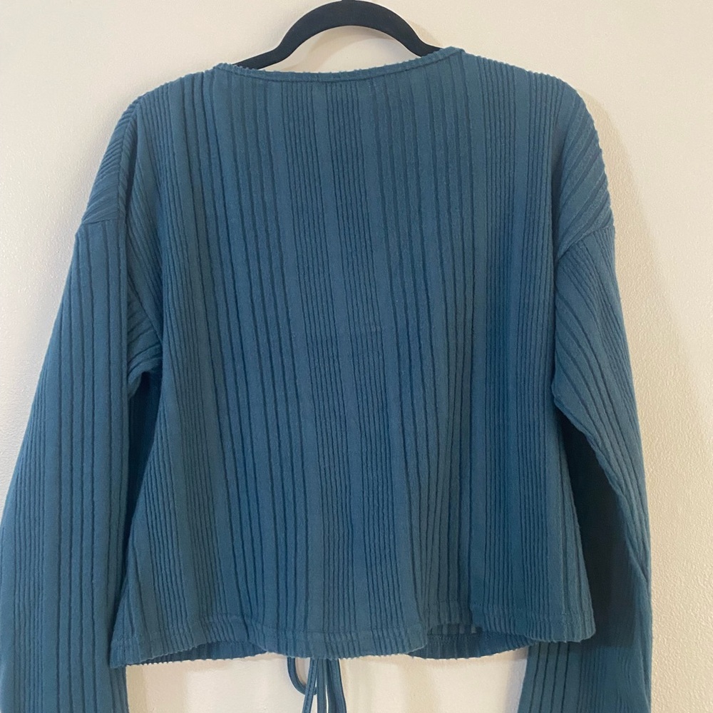 Blue Ribbed Women's Top - Picture 2 of 3